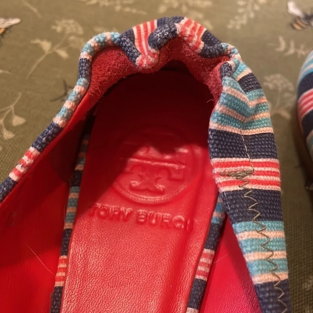 Tory Burch Reva Bauer Stripe A/Habenero Pepper multicolored Ballet Flats sz 6.5